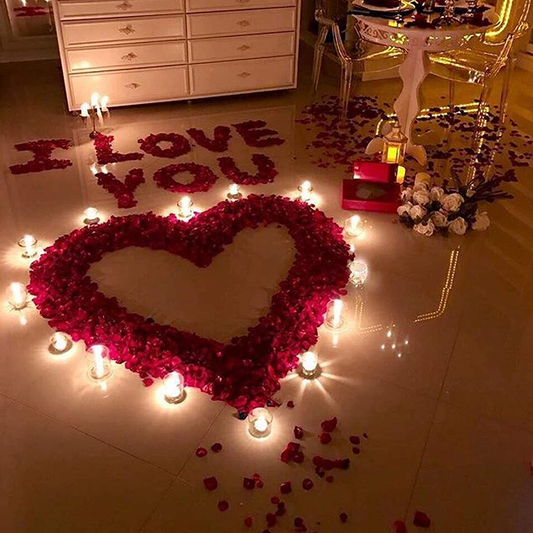 3000 Silk Red Rose Petals + 20 Led Candles