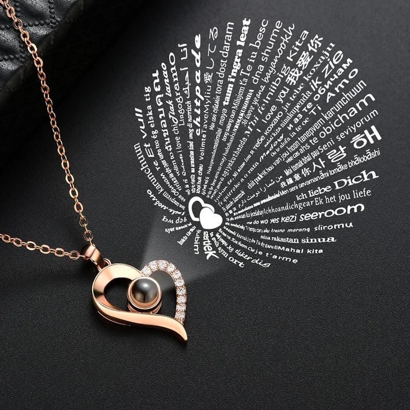 Real Eternal Rose™ with "I Love You" in 100 Languages Necklace
